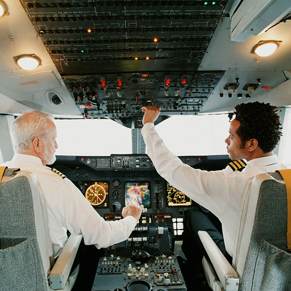 Commercial pilots preparing for flight